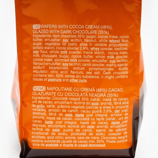 Napolitane glazurate cu ciocolată neagră și cremă de cacao 180g