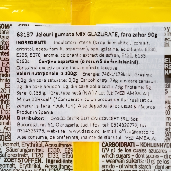 Jeleuri gumate glazurate Sweet Mix, fără zahăr 90g