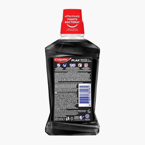 Apă de gură cu efect de albire Plax White+Charcoal, zero alcool, 0.5l