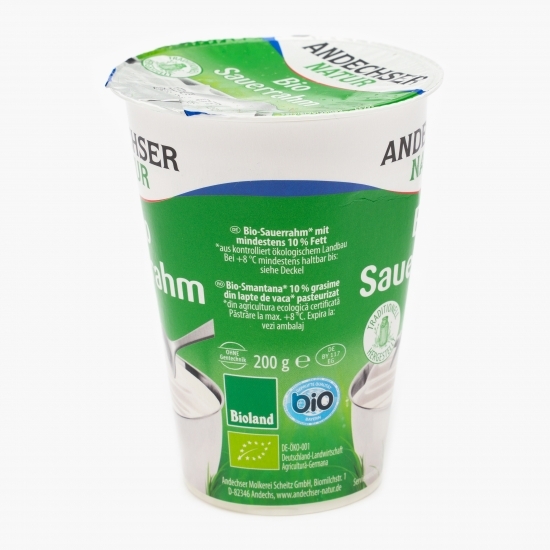 Smântână eco din lapte de vacă pasteurizat 10% grăsime 200g