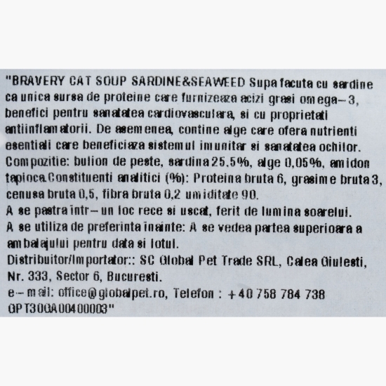 Hrană complementară pentru pisici, supă cu sardine și alge 40g