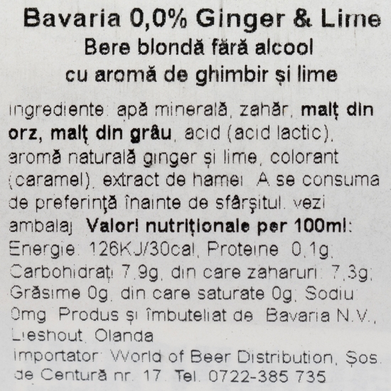 Bere blondă fără alcool cu ghimbir și lime, 6x0.33l