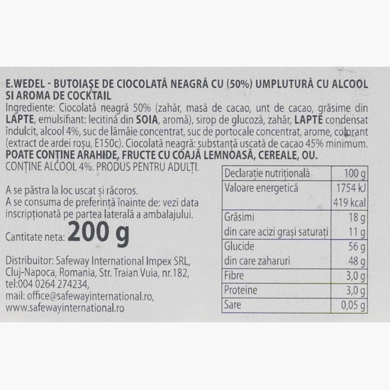 Butoiașe de ciocolată neagră cu aromă de cocktail 200g
