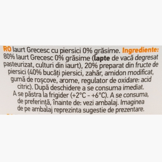 Iaurt grecesc cu piersici, 0% grăsime, 150g