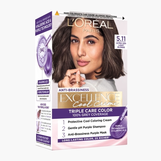 Vopsea de păr permanentă Cool Crème, 5.11 Șaten deschis ultra cenușiu 192ml