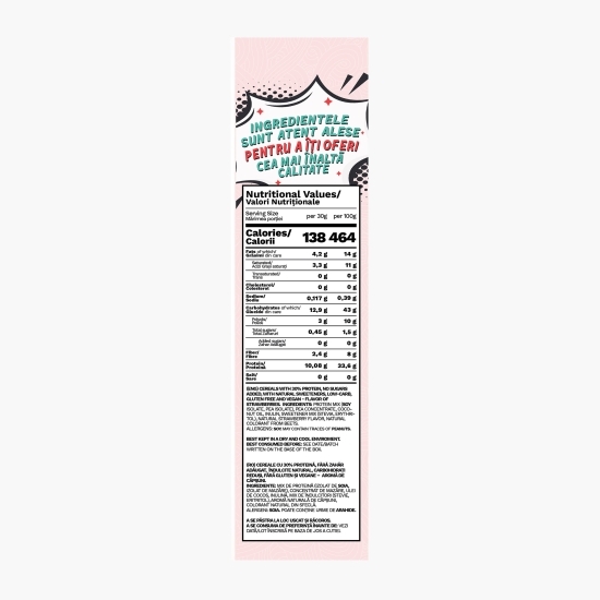 Cereale vegane cu aromă naturală de căpșuni, cu 30% proteină, fără zahăr, low carb, fără gluten 250g