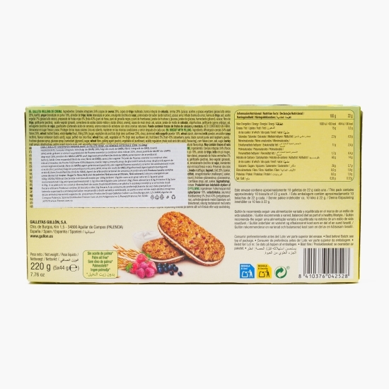 Biscuiți sandwich cu fulgi de ovăz, fructe roșii și cremă de iaurt Vitalday, 220g