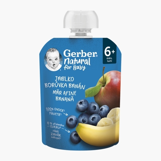 Piure natural de mere, afine și banane, +6 luni, 90g