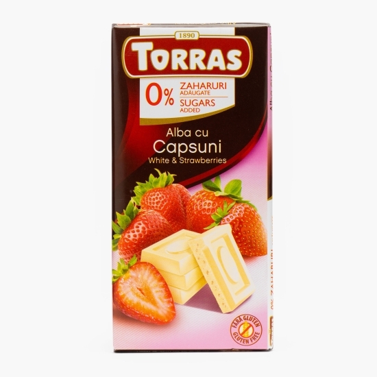 Ciocolată albă cu căpșuni, fără zahăr adăugat 75g