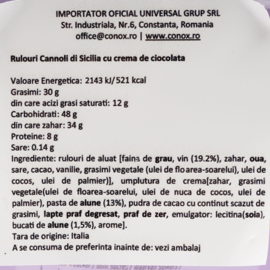 Rulouri Cannoli di Sicilia cu cremă de ciocolată 200g