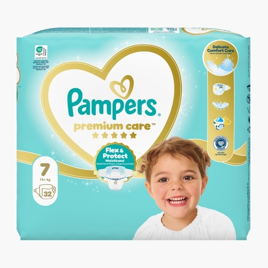 Scutece Premium Care, mărimea 7, 15+ kg, 32 buc