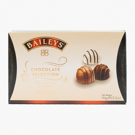 Selecție de bomboane de ciocolată cu lapte, ciocolată albă și ciocolată neagră cu lichior Bailey's 94g