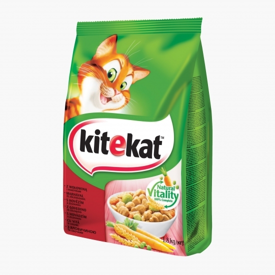 Hrană uscată pentru pisici adulte, 1.8kg, cu vită și legume