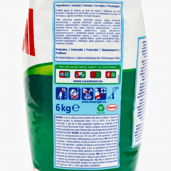 Detergent de rufe pudră automat Active Clean Plus, Active Fresh, 60 spălări, 6kg