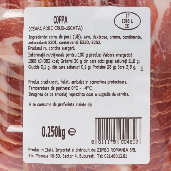 Coppa, ceafă de porc crud-uscată feliată 250g