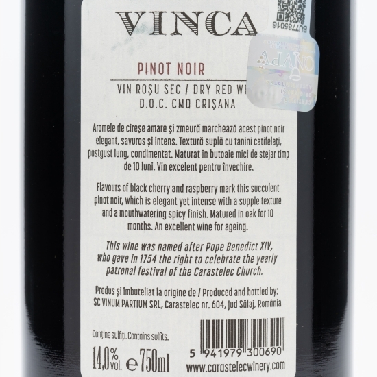 Vin roșu sec Benedict Pinot Noir, 14%, 0.75l