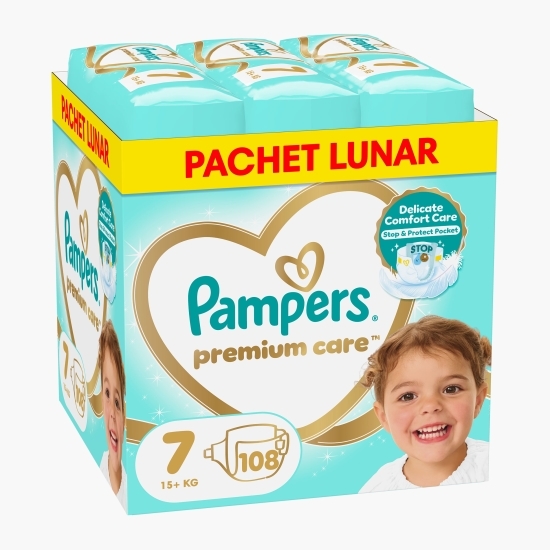 Scutece Premium Care XXL, mărimea 7, 15+ kg, 108 buc