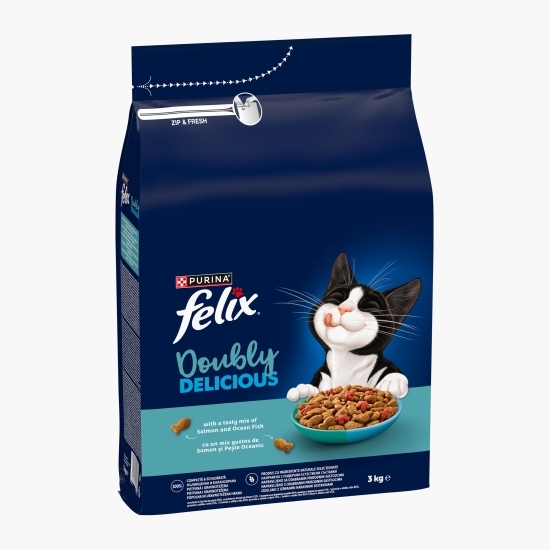 Hrană uscată pentru pisici Adult, 3kg, Doubly Delicious, cu somn, pește oceanic și sfeclă roșie