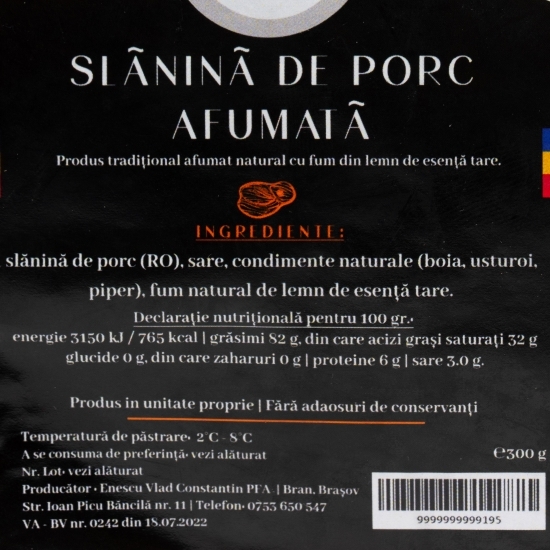 Slănină de porc afumată 300g