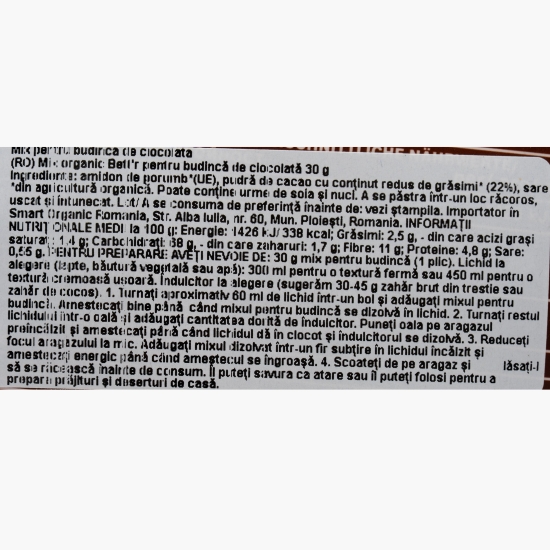 Mix eco pentru budincă de ciocolată, neîndulcit, fără gluten 30g