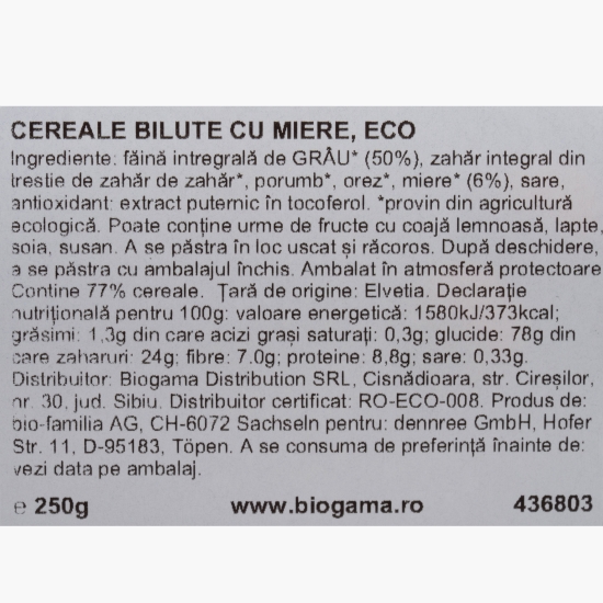 Cereale biluțe cu miere eco, 250g