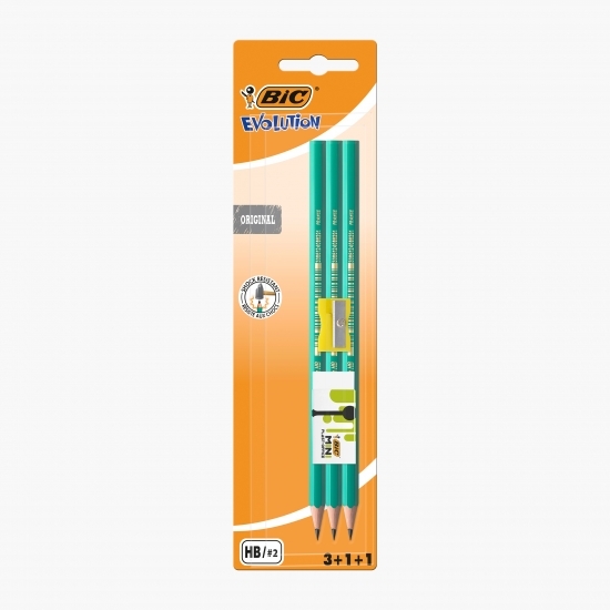 Set 3 creioane grafit HB Evolution 650, 1 radieră, 1 ascuțitoare
