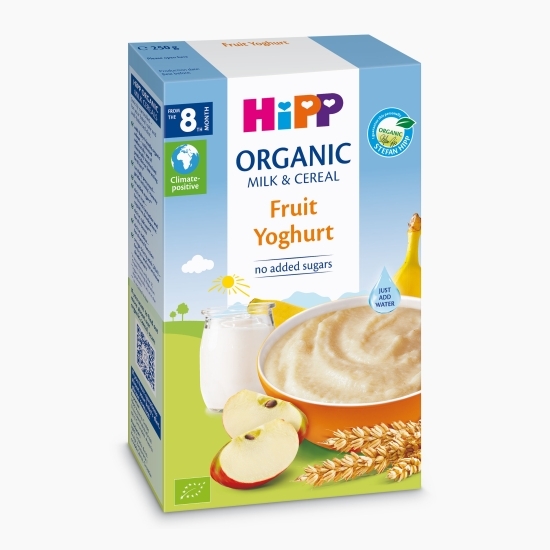 Lapte & Cereale eco - fructe cu iaurt, fără zahăr adăugat, +8 luni, 250g