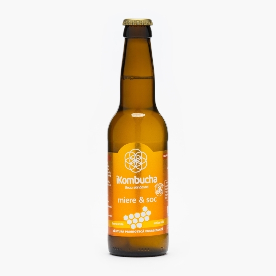 Kombucha băutură probiotică energizantă cu miere și soc 330ml