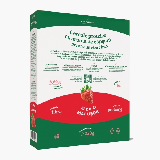 Cereale proteice cu căpșuni, fără zahăr adăugat 250g