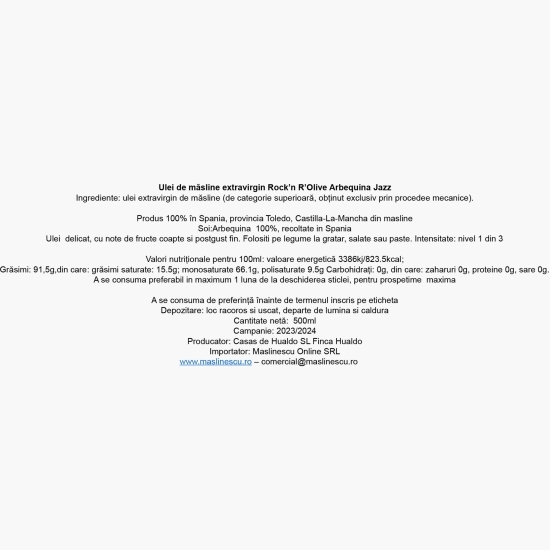Măslinescu - Ulei de măsline extravirgin Rock'n R'Olive Arbequina, 0.5l