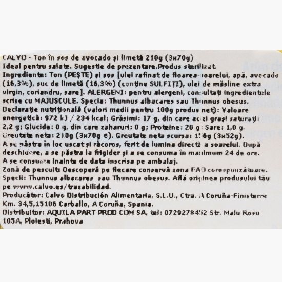 Ton în sos de avocado și lime 3x70g