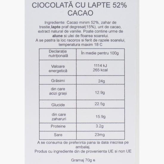 Ciocolată cu lapte 54% cacao 80g