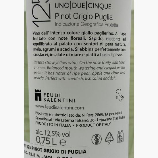 Vin alb sec 125 Pinot Grigio Puglia IGP, 12.5%, 750ml