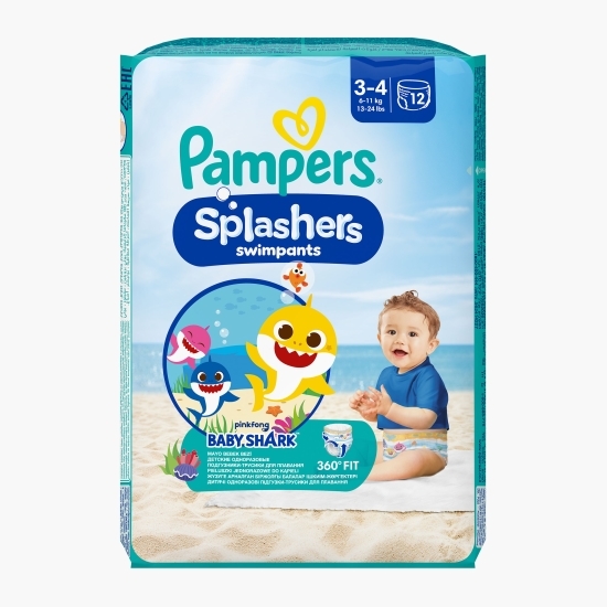 Scutece chiloțel pentru apă Splashers Baby Shark, mărimea 3-4, 6-11kg, 12 buc