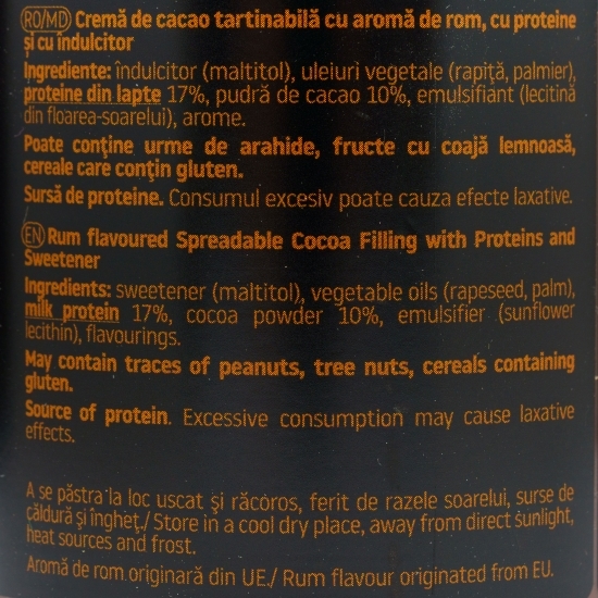 Cremă tartinabilă proteică, cu cacao și aromă de rom 230g
