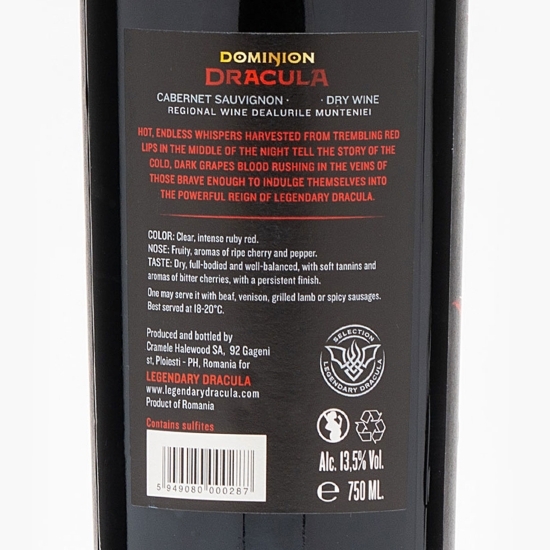 Vin roșu sec Dominion Dracula Cabernet Sauvignon, 13.5%, 0.75l