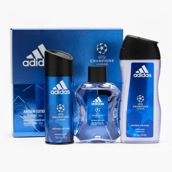 Set cadou Uefa Anthem (Apă de toaletă 100ml + Deodorant 150ml + Gel de duș 250ml)