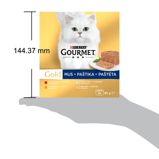 Hrană umedă pentru pisici Gourmet Gold Mousse, 8x85g, mix de arome (vită, ficat, ton, curcan)