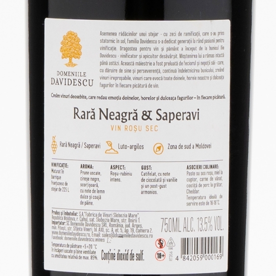 Vin roșu sec Rară Neagră & Saperavi, 13.5%, 0.75l 