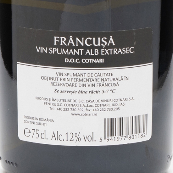Vin spumant alb extra sec Frâncușă selecție, 12%, 0.75l