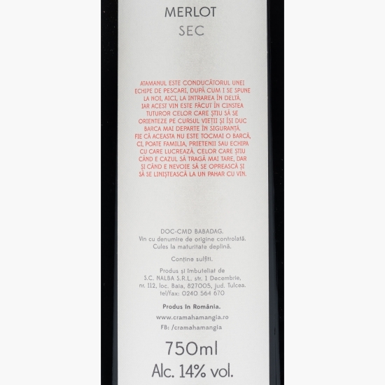 Vin roșu sec Ataman Merlot, 14%, 0.75l