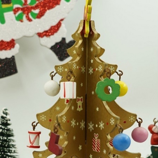 Decorațiune Crăciun Brad auriu, 6 cavități cu ornamente, 12cm x 20cm
