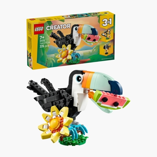 Animale sălbatice: Tucan tropical, 31173 Creator 3 în 1, 225 piese, +7 ani