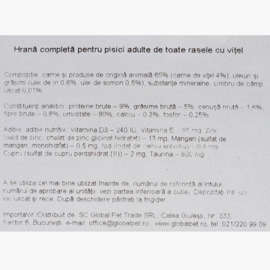 Hrană umedă pentru pisici adulte, cu vițel, plic 100g
