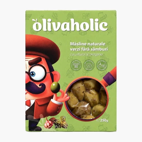 Măsline verzi fără sâmburi, cu usturoi și oregano 250g