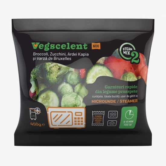 Mix de legume broccoli, zucchini, ardei Kapia și varză de Bruxelles 450g