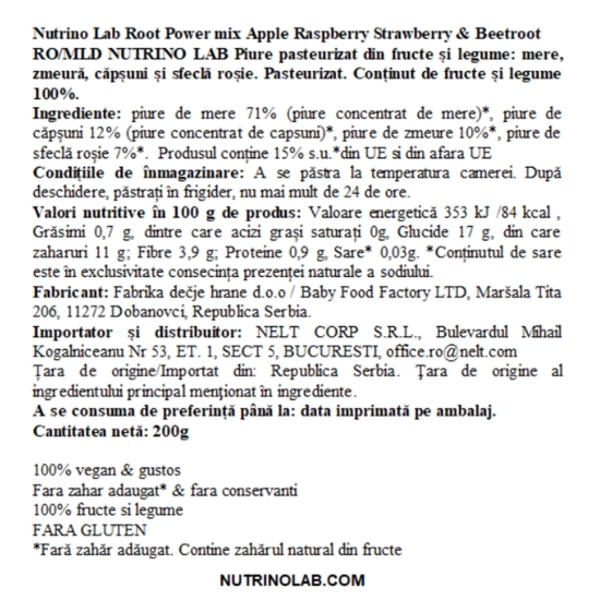 Piure cu mere, zmeură, căpșuni și sfeclă roșie Root Power Mix 200g