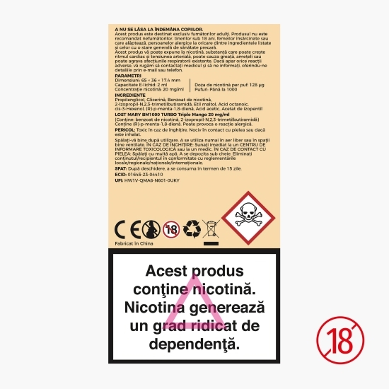 Țigară electronică de unică folosință BM1000 Turbo Triple Mango, 2ml, 2% nicotină, 1000 pufuri
