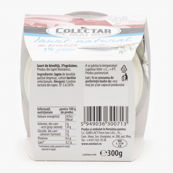 Iaurt natural de bivoliță 3% grăsime, 300g