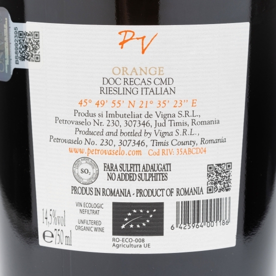 Vin alb sec ecologic Orange Riesling Italian, 14.5%, 0.75l